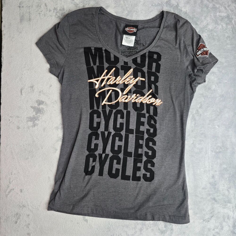 Harley-Davidson Small Women's Grey‎ V-Neck T-Shirt